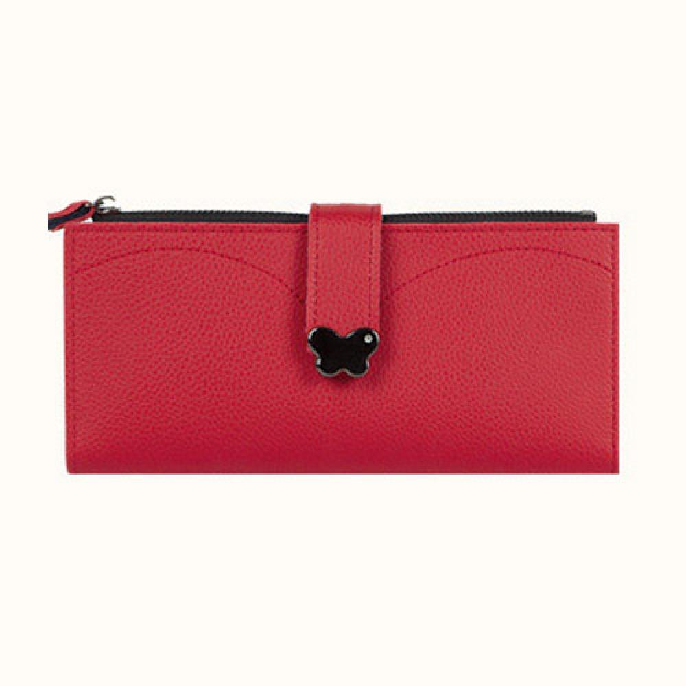Butterfly decorated Korea lady women long slim wallet(Red)