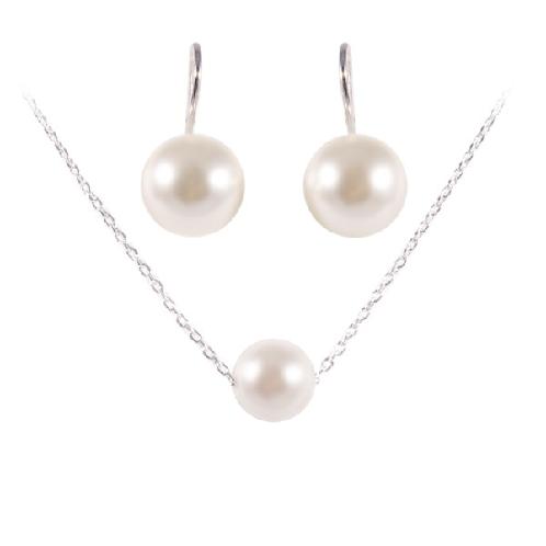 Leclairvaux_Artificial-Pearl And Platinum-Plated Brass_City-in-Pure, Earrings and Necklace Set_10mm, | Leclairvaux, Artificial-Pearl, jewelry Set, Earrings and Necklace Set