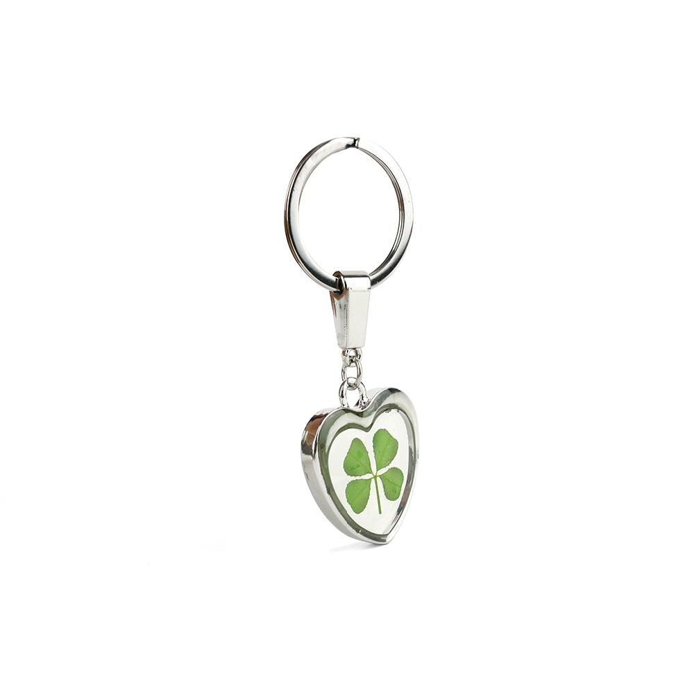 Clover Keyring - Fancy Resin Craft Art Pressed Real Four Leaf Clover Key Chain - Heart Shape