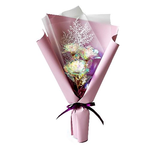 Hologram Mini Flower Bouquet Three snowflakes LED  (Indie Purple)